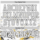 Custom White Yellow-Black Vintage Brush Stroke Round Neck Sublimation Basketball Uniform Jersey