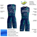 Custom Navy Green-White Grunge Paint Splatter Brush Stroke Round Neck Sublimation Basketball Uniform Jersey