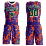 Custom Purple Green Orange-White Grunge Paint Splatter Brush Stroke Round Neck Sublimation Basketball Uniform Jersey