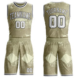 Custom Brown White Cream-Black Grunge Fragment Round Neck Sublimation Basketball Uniform Jersey