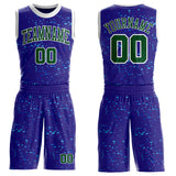 Custom Dark Purple Green Blue-White Grunge Fragment Round Neck Sublimation Basketball Uniform Jersey