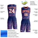 Custom Navy White Pink-Red Abstract Geometric Lines Round Neck Sublimation Basketball Uniform Jersey
