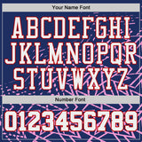 Custom Navy White Pink-Red Abstract Geometric Lines Round Neck Sublimation Basketball Uniform Jersey