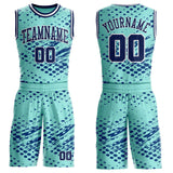 Custom Ice Blue Navy-White Grunge Paint Splatter Brush Stroke Round Neck Sublimation Basketball Uniform Jersey