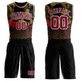 Custom Black Crimson White-Old Gold Gothic Skulls Round Neck Sublimation Basketball Uniform Jersey