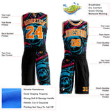 Custom Black Bay Orange Blue Pink-White Cyberpunk Skulls Round Neck Sublimation Basketball Uniform Jersey