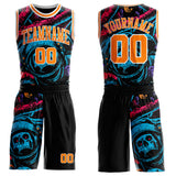 Custom Black Bay Orange Blue Pink-White Cyberpunk Skulls Round Neck Sublimation Basketball Uniform Jersey