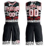 Custom Black White-Red Gothic Skulls And Roses Round Neck Sublimation Basketball Uniform Jersey