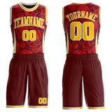 Custom Red Yellow-White Gothic Skulls Round Neck Sublimation Basketball Uniform Jersey
