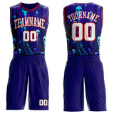 Custom Blue White-Red Cyber Gothic Skulls Round Neck Sublimation Basketball Uniform Jersey