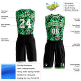 Custom Black White-Grass Green Fire Skulls Round Neck Sublimation Basketball Uniform Jersey