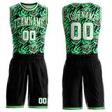 Custom Black White-Grass Green Fire Skulls Round Neck Sublimation Basketball Uniform Jersey