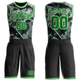 Custom Black Grass Green-White Gothic Skulls Round Neck Sublimation Basketball Uniform Jersey