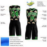 Custom Black Grass Green-White Tropical Skulls Round Neck Sublimation Basketball Uniform Jersey