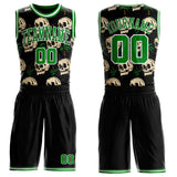 Custom Black Grass Green-White Tropical Skulls Round Neck Sublimation Basketball Uniform Jersey