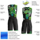 Custom Black Grass Green-White Glitch Skulls Round Neck Sublimation Basketball Uniform Jersey