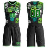 Custom Black Grass Green-White Glitch Skulls Round Neck Sublimation Basketball Uniform Jersey