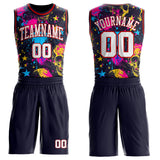Custom Purple White Red-Black Neon Graffiti Skulls Round Neck Sublimation Basketball Uniform Jersey