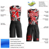 Custom Black Fire Red-White Glitch Skulls Round Neck Sublimation Basketball Uniform Jersey