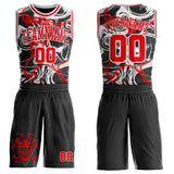 Custom Black Fire Red-White Glitch Skulls Round Neck Sublimation Basketball Uniform Jersey