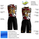 Custom Black-Old Gold Gothic Skulls Round Neck Sublimation Basketball Uniform Jersey