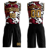 Custom Black-Old Gold Gothic Skulls Round Neck Sublimation Basketball Uniform Jersey
