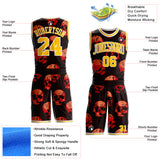 Custom Black Yellow-White Distressed Skulls Round Neck Sublimation Basketball Uniform Jersey