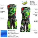 Custom Black Grass Green-White Neon Graffiti Skulls Round Neck Sublimation Basketball Uniform Jersey