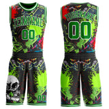 Custom Black Grass Green-White Neon Graffiti Skulls Round Neck Sublimation Basketball Uniform Jersey