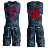 Custom Blue Red-Royal Geometric Skulls Round Neck Sublimation Basketball Uniform Jersey