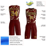 Custom Red Old Gold-Black Gothic Grunge Skeleton Round Neck Sublimation Basketball Uniform Jersey