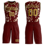 Custom Red Old Gold-Black Gothic Grunge Skeleton Round Neck Sublimation Basketball Uniform Jersey