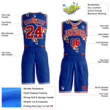 Custom Royal Red-White Fire Skulls Round Neck Sublimation Basketball Uniform Jersey