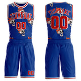 Custom Royal Red-White Fire Skulls Round Neck Sublimation Basketball Uniform Jersey