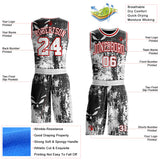 Custom Black White-Red Gothic Grunge Skeleton Round Neck Sublimation Basketball Uniform Jersey