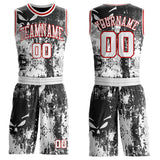 Custom Black White-Red Gothic Grunge Skeleton Round Neck Sublimation Basketball Uniform Jersey