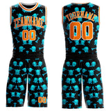 Custom Black Bay Orange-White Neon Skulls Round Neck Sublimation Basketball Uniform Jersey