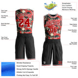 Custom Black Red-White Gothic Skulls Round Neck Sublimation Basketball Uniform Jersey