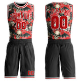 Custom Black Red-White Gothic Skulls Round Neck Sublimation Basketball Uniform Jersey