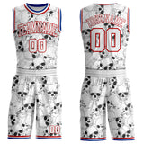 Custom White Red-Royal Skulls Round Neck Sublimation Basketball Uniform Jersey