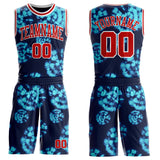 Custom Tie Dye Red-White Swirl Round Neck Sublimation Basketball Uniform Jersey
