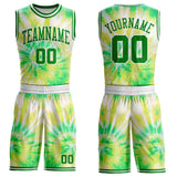 Custom Tie Dye Grass Green-White Swirl Round Neck Sublimation Basketball Uniform Jersey