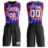 Custom Tie Dye White Red-Black Swirl Round Neck Sublimation Basketball Uniform Jersey