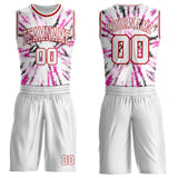 Custom Tie Dye White-Red Swirl Round Neck Sublimation Basketball Uniform Jersey