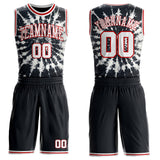 Custom Tie Dye White-Red Swirl Round Neck Sublimation Basketball Uniform Jersey