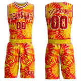 Custom Tie Dye Red-White Swirl Round Neck Sublimation Basketball Uniform Jersey