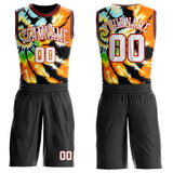 Custom Tie Dye White Red-Black Swirl Round Neck Sublimation Basketball Uniform Jersey