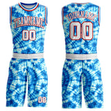 Custom Tie Dye White Red-Blue Swirl Round Neck Sublimation Basketball Uniform Jersey