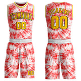 Custom Tie Dye Yellow Black-White Swirl Round Neck Sublimation Basketball Uniform Jersey