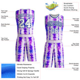 Custom Tie Dye White-Royal Stripe Round Neck Sublimation Basketball Uniform Jersey